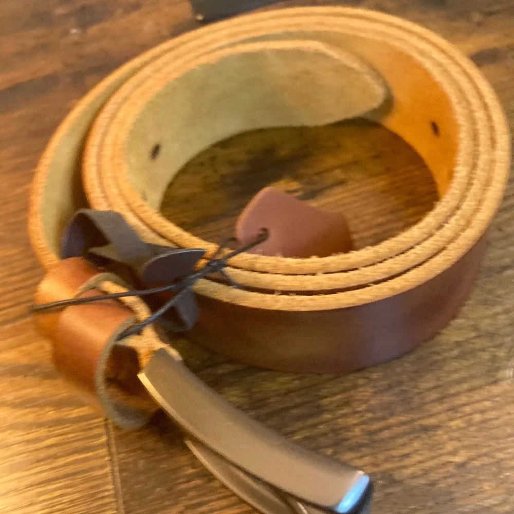 Doopai Mens 42-46in Tan Italian Cowhide Leather Belt 1.5in Wide Heavy Duty